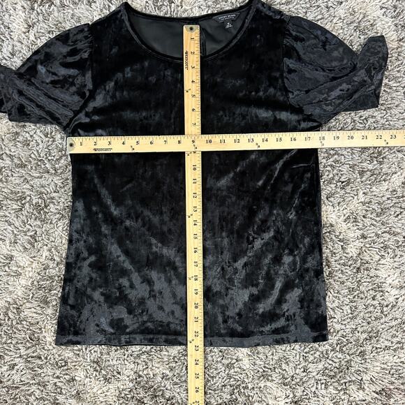 Lucky Brand Black Crushed Velvet Blouse Top Short Sleeve Shirt M Medium - Picture 10 of 10